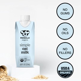 Mooala Organic Simple Oatmilk -Shelf Stable Single Serve Cartons, 3 Ingredients, No Gums, No Oil, No Fillers Unsweetened, Dairy Free Milk, On The Go 12 Pack