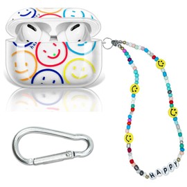 KOUJAON Compatible with Airpods Pro Case Cover Cute Double Side Smiley Face Clear TPU Case for AirPods Pro 2nd/1st with Bracelet Lanyard Wrist Strap (Smiley Face)