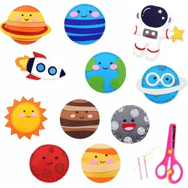 11pcs Space Sewing Kit for Kids Solar System DIY Activity Kids Felt Toy DIY Sewing Craft Set Kids Beginners Educational Toys Birthday Gift for Boys Girls