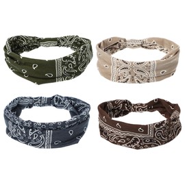 VOCOSTE 4pcs Wide Headbands, Twisted Knot Wide Headbands, Wide Bohemia Headband, Elastic Non-Slip Headbands for Women for Sports, Beige Brown Green Gray