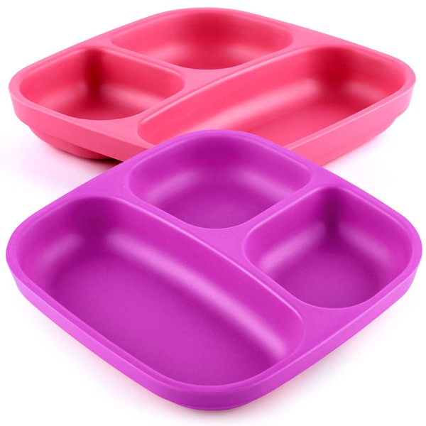 GET FRESH PLA Kids Divided Plates Set – 2-Pack Melamine-Free 3 Compartment Plates for Kids and Toddlers