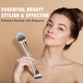 Dual-Ended Foundation Brush: Round & Angled Pro-Grade makeup brushes, 100% Vegan Synthetic Makeup Brush for Flawless Blending and Application of Liquid, Powder, Cream, Blush (Round Dual-Ended)