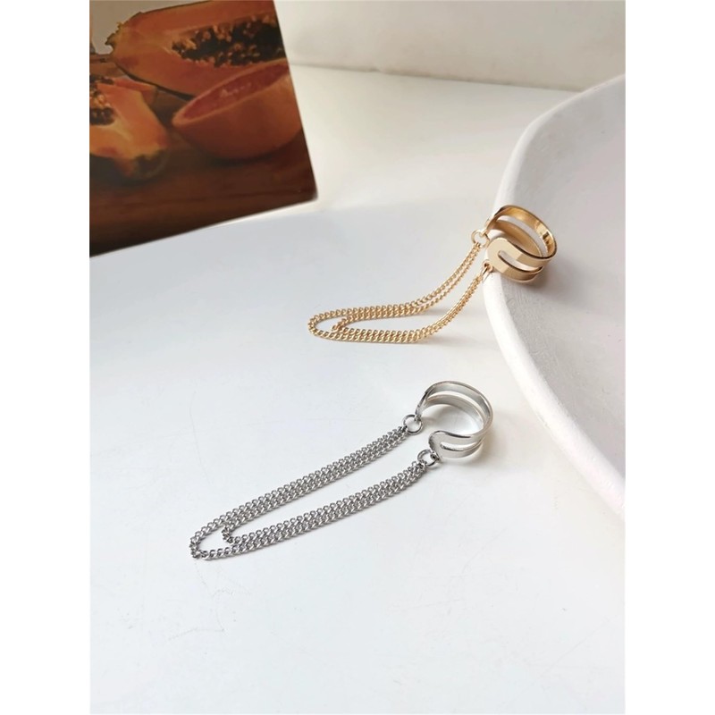 ALRNBY 2pcs Long Chain Tassel EarCuff Gold Silver Earrings Hip-Hop