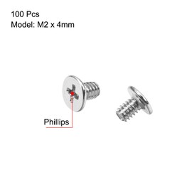 uxcell M2x4mm Phillips Screw Fastener Silver Tone 3.8mm Dia Screw Head for Laptop PC TV Fan Switch 100pcs