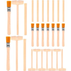 JINJUMEI 9 Sets Wooden Digging Tools for Children, Small Brush Chisel Hammer, Wooden Grave Hammer and Chisel Brush Set, Gemstones Archaeological Excavation Tool Children, Chisel Hammer Learning Toy