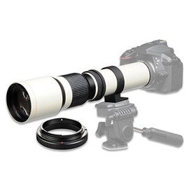 500mm f/8 Manual Telephoto Lens for Nikon D90, D500, D3000, D3100, D3200, D3300, D3400, D5000, D5100, D5200, D5300, D5500, D7000, D7100, D7200 DSLR Cameras - White