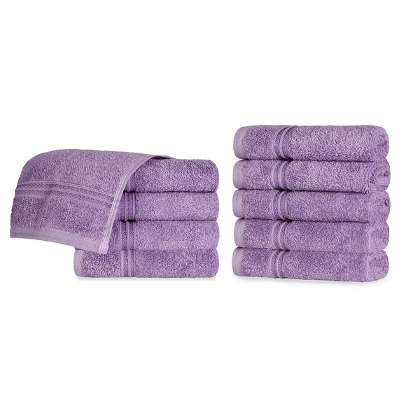 SUPERIOR Egyptian Cotton 10-Piece Face Towel Set, Small Towels for Facial, Spa, Quick Dry, Absorbent Towels, Bathroom Accessories, Guest Bath, Home Essentials, Washcloth, Airbnb, Royal Purple