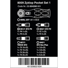 Wera 05004282001 8009 Zyklop Pocket Set Imperial 1, Ratchet Set, 13 Pieces, Black Green