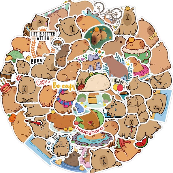 Capybara Stickers, Pack of 50, Kawaii Capybara Stickers, Children's Waterproof