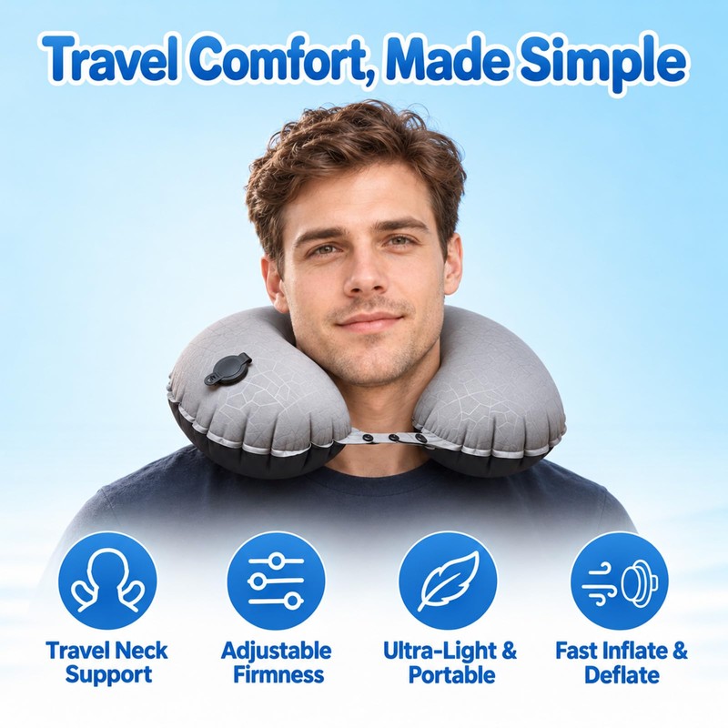 Inflatable Neck Pillow for Airplanes, Travel Neck Pillow
