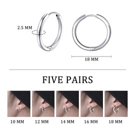 FuninCrea 5 Pairs Stud Earrings for Men, Classic Silver Hoop Earrings Titanium Stainless Steel Earrings Set Women Earrings Hoops Stylish Small Hoop Earrings for Men and Women (Silver)