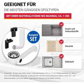 Aquade Sieve Basket Valve 70 mm – Strainer Basket Sink – Siphon Sink Set for Kitchen – Sink Drain – Model: Raumschaffer + Drain Overflow and Standard Overflow