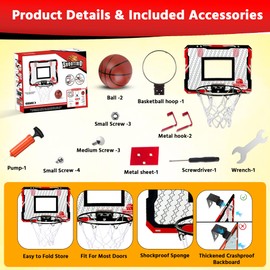 SKILEC Mini Basketball Hoop with Shatterproof Backboard, Breakaway Rim, Heavy Duty Net, 5" Ball - Over-Door Mounts for Office, Dorm, Bedroom