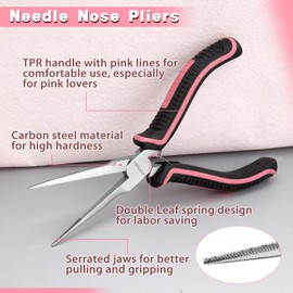 LEONTOOL Mini Tapered Radio Pliers, Tweezers, Extra Fine Needle Nose Pliers, Micro Lead Pliers, Needle Removal Pliers, Straight Type, Spring Included, Forged, High Carbon Steel, TPR Grip, Small,