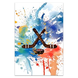 Bvkilrvc Unframed Canvas Wall Art, Colorful Ice Hockey Sport Wall Decor Print Painting Gift Wall Living Room Bedroom Home Office Decoration Painting Unframed 12x18inch