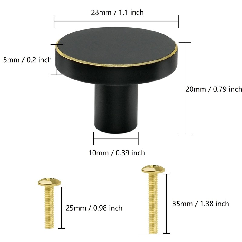 Vandicka 4 Pcs Solid Brass Knobs and Screws - Black