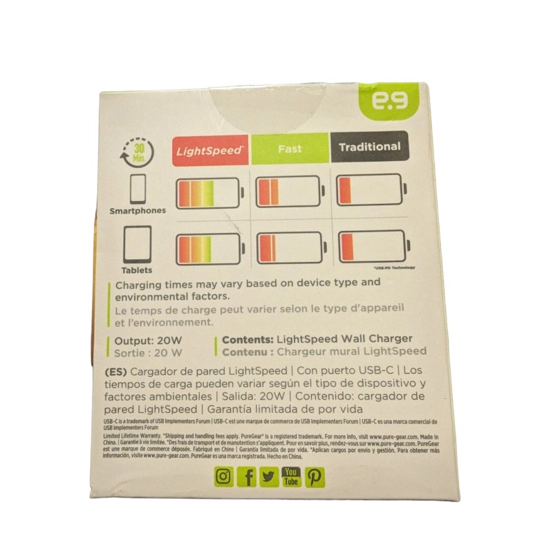 Universal PureGear 20W LightSpeed USB-C Wall Charger - White (63546PG)