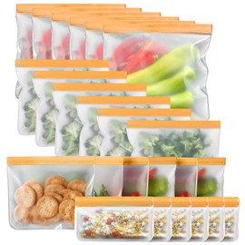 24 Pack Extra Thick Leakproof Freezer Bags, Reusabel Food Storage Bags, BPA-Free EVA travel Storage Bag, Ultra-Thick Sandwich Leak-Proof Eco-Friendly Sealed Bag for Grocery Lunch Meat Veggies (Orange)