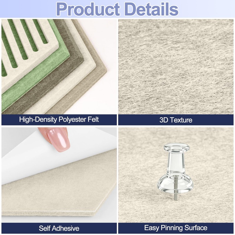 10PCS Hexagon Cork Board Tiles, Self-Adhesive Felt Bulletin for Walls
