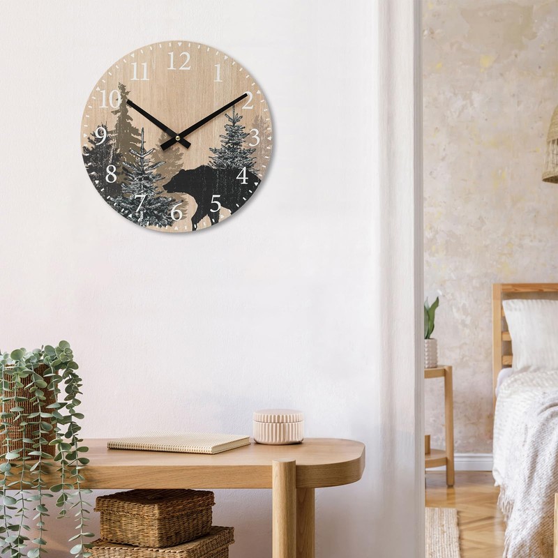 SwallowLiving Cabin Bear Wall Clock 12 Inch Silent Non Ticking