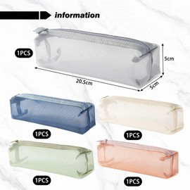 5 Pieces Of Mesh Storage Bags, Transparent Mesh Bags, Large Capacity Storage Bags, Portable Storage Bags, Stationery Bags, Cosmetic Bags