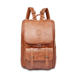 Vintage Leather Backpack, Slim Laptop Backpack Travel Waterproof Pack College School Bookbag Weekend Daypack Bag for Men Women,Brown