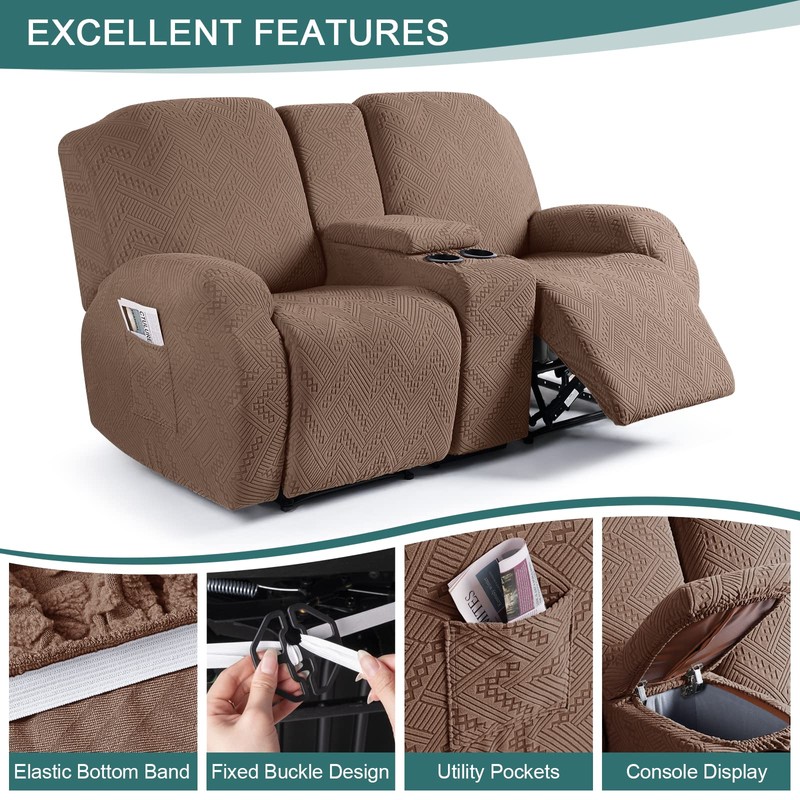 Ruaozz Stretch Loveseat Recliner Covers with Console 4-Pieces Recliner Sofa