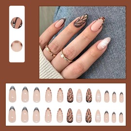 24 Pcs Press on Nails Short Almond Fall Nail Tips,YEFIUO Acrylic Nail Kit Ombre Fake Nails Press ons Glue on Nails Full Cover Reusable Butterfly Wings Leopard False Nails Stick on Nails Art for Ma'am