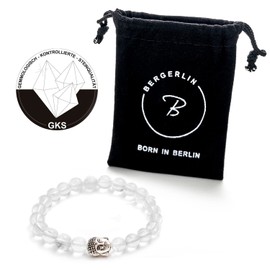 BERGERLIN Buddha Bracelet with Genuine 8 mm Natural Stone or Lava Stone Beads, Natural Stone Bracelet, with Certificate of Authenticity, Stone