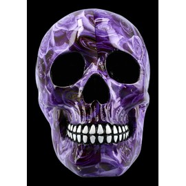 Figuren Shop GmbH Colourful Gothic Skull with Roses - Purple Romance | Fantasy Skull, Skull Head Sculpture, Height 15 cm
