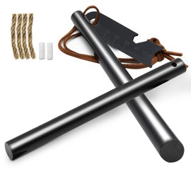 BCHARYA Fire Starter Survival Tool, Ferro Rod Kit with Leather Neck Lanyard and Multi-Tool Striker, Flint and Steel Survival Igniter with Tinder Rope and Tab for Camping, Hiking and Emergency