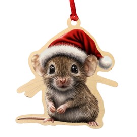Adorable Mouse in Santa Hat Ornament – Birch Wood Holiday Decoration – Whimsical