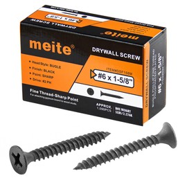 meite Drywall Screws, #6 x 1-5/8" Fine Thread Wood Screws, Black Screws, Phosphate Finish Phillips Drive Self Tapping Screws for Drywall, Wood and Furniture (5 LBS)