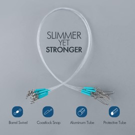 Luroad Fluorocarbon Wire Leader Line with Swivels Snap Kits Connect Tackle Lures Rig or Hooks, High Strength Tooth Proof Fishing Leader Line for Saltwater Freshwater (Blue-10pcs, 16''-15lb)