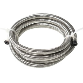 WFLNHB 10FT Stainless Steel Braided Fuel Hose Line with 6 Pieces 4AN Swivel Hose End Fitting Kit (Blue and Red Swivel Silver Fuel Hose）