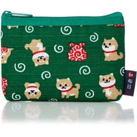 Maeda Dyeing 117723 Wafu Biyori Mameshiba no Okishi, Zippered Card Case, Green