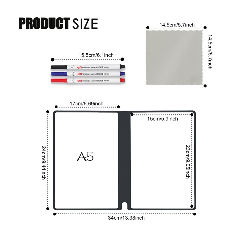 LICQIC A5 Portable Dry Erase Whiteboard Notepad, Reusable Whiteboard Notebook