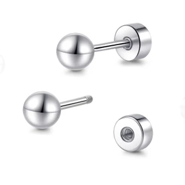 TitanHeart Hypoallergenic Titanium Screw Back Flat Back Ball Stud Earrings 3mm-5mm Simple Classic Stud Earrings for Women Men Sensitive Ears(Silver,3mm)