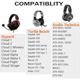 Almohadillas de repuesto mejoradas para HyperX Cloud/Alpha, Audio Technica M50X/M40X, Turtle Beach Stealth 400/600 y más – Almohadillas para auriculares con tela de malla transpirable/Espesor añadido