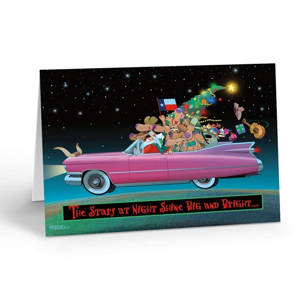 Texas Pink Cadillac Christmas Cards - 18 Texas Christmas Cards and Envelopes (Standard)
