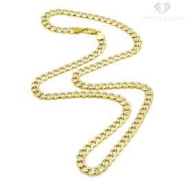 Giorgio Bergamo 925 Italian Sterling Silver 6.5mm Solid Cuban Diamond Cut Chain, ITProLux Yellow Gold Plated Curb Pave Link Necklace, (30)
