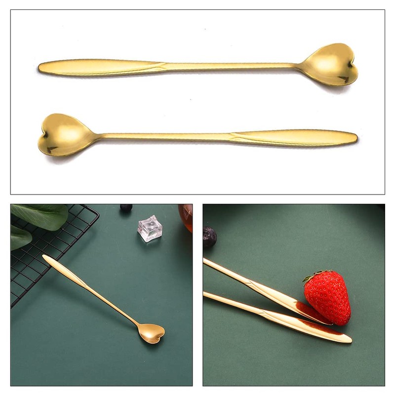 6 PCS Coffee Spoons Heart Long Spoons Stainless Steel Latte