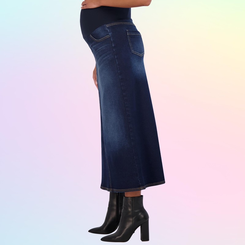 Savi Parker Denim Maternity Maxi Skirt with Pockets – Fall