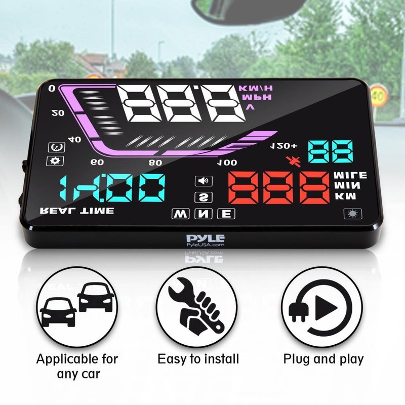 Pyle Universal 5.5’’ Car HUD Head-Up Display Multi-Color Windshield Screen