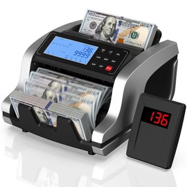 PONNOR Money Counter Machine with Value Count, UV/MG/IR/MT/DD Counterfeit Bill Detection, Dollar Euro Cash Counter with Count/Add/Batch/Auto Modes, External LCD Display