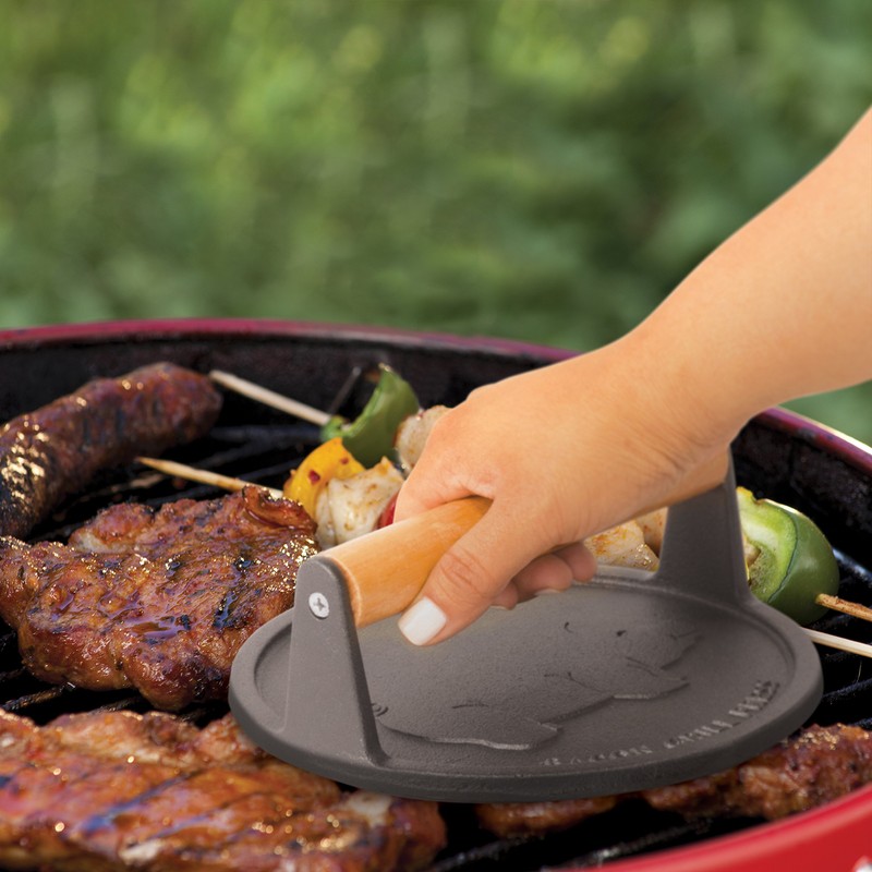 Commercial Chef Pre-Seasoned Cast Iron Press with Easy Grip Wooden