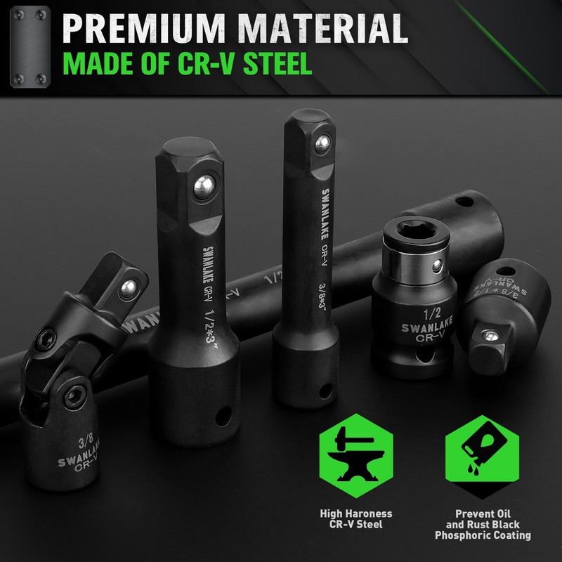 18-piece Impact Socket Extension Set Tools, Swivel Universal Joint, Deep