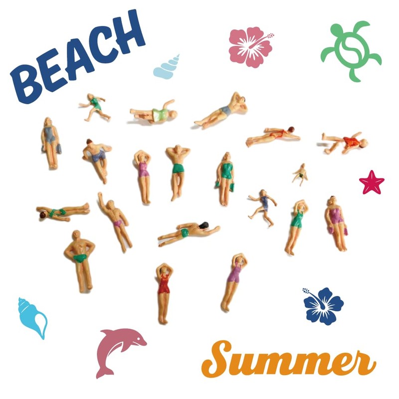 Miniature Diorama, 1/75, Beach & Beach Doll, Set of 30,
