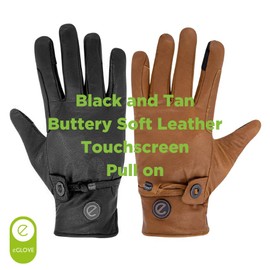 Leather Western Riding Gloves, Soft Goat Leather, Pull On with Drawstring, Touchscreen Compatible, for Equestrians and Western Riding - In Tan and Black (Black, Large)