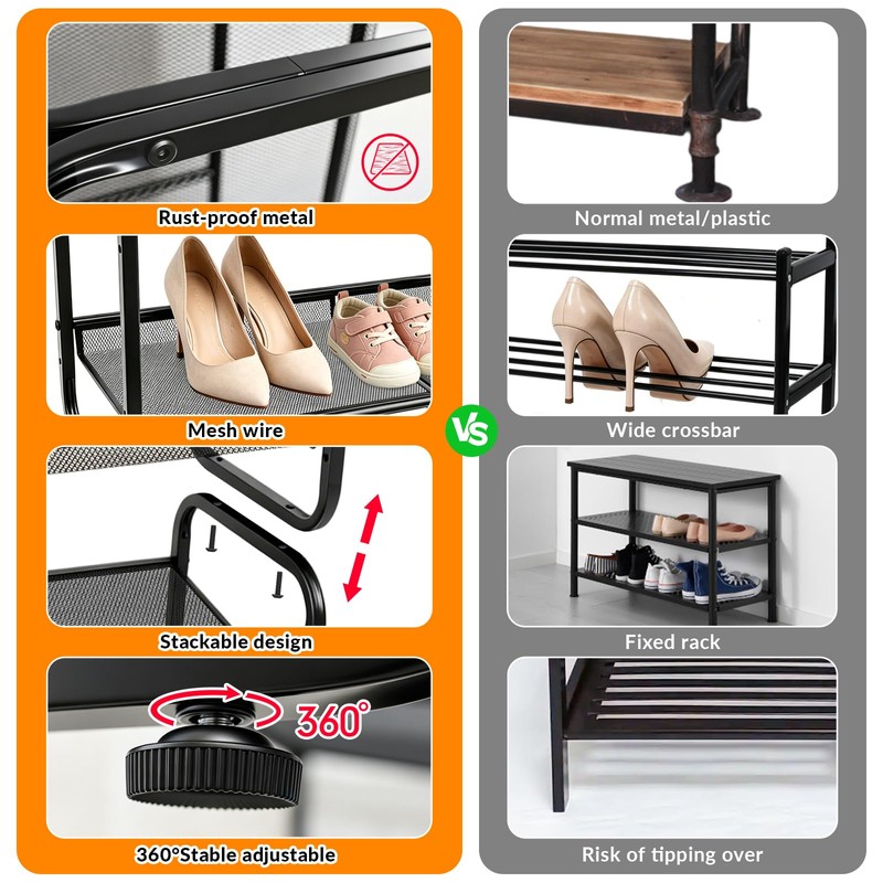 LYKENTOR 4 Tiers Metal Shoe Rack for Entryway Closet Hallway